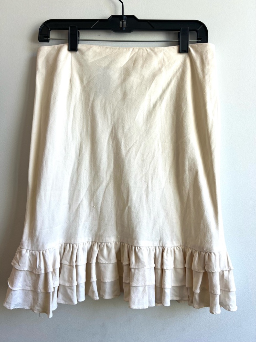 Ralph Lauren Cream Ruffle-Hem Silk/Linen Midi Skirt Fits like a S/M.